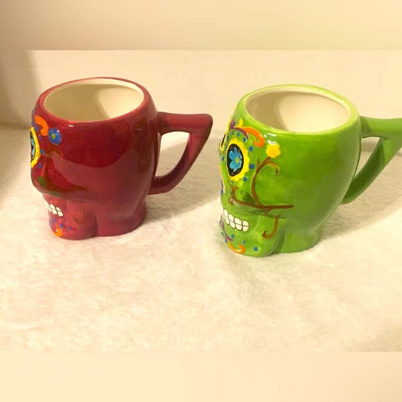 2 Sugar Skull Ceramic Mug / Day of The Dead Coffee Cup New Cocinaware - Picture 3 of 6